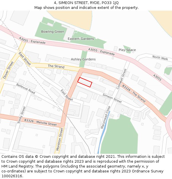 4, SIMEON STREET, RYDE, PO33 1JQ: Location map and indicative extent of plot