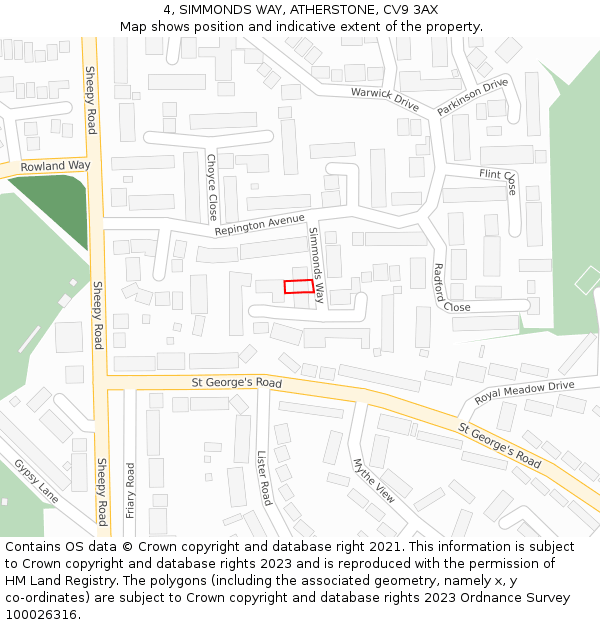 4, SIMMONDS WAY, ATHERSTONE, CV9 3AX: Location map and indicative extent of plot