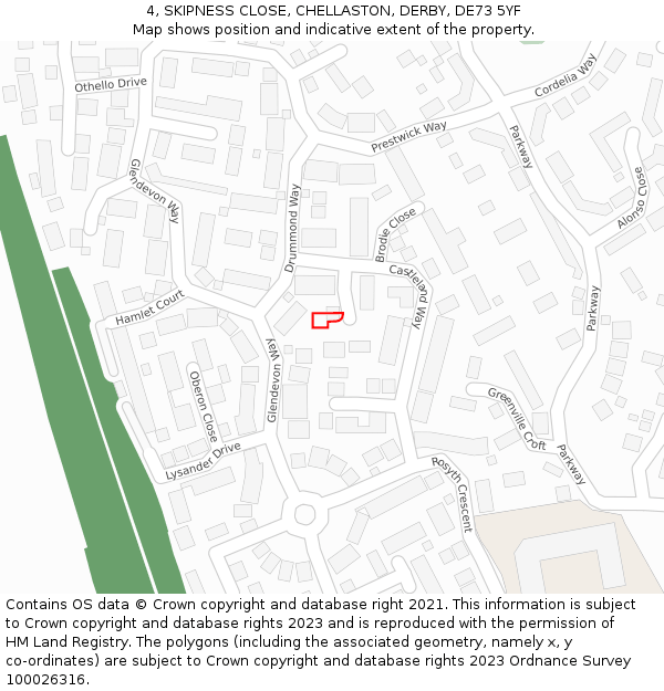 4, SKIPNESS CLOSE, CHELLASTON, DERBY, DE73 5YF: Location map and indicative extent of plot