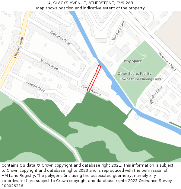 4, SLACKS AVENUE, ATHERSTONE, CV9 2AR: Location map and indicative extent of plot