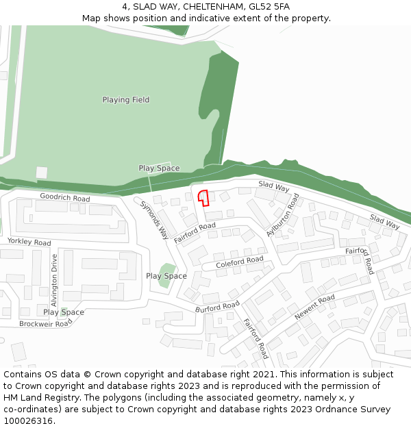 4, SLAD WAY, CHELTENHAM, GL52 5FA: Location map and indicative extent of plot