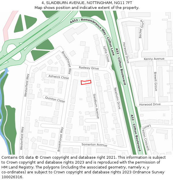 4, SLAIDBURN AVENUE, NOTTINGHAM, NG11 7FT: Location map and indicative extent of plot