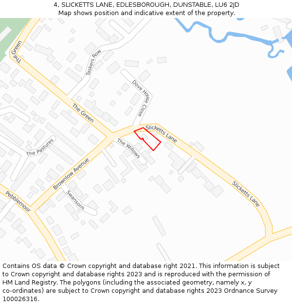 4, SLICKETTS LANE, EDLESBOROUGH, DUNSTABLE, LU6 2JD: Location map and indicative extent of plot