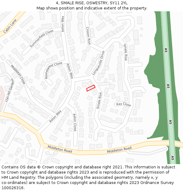 4, SMALE RISE, OSWESTRY, SY11 2YL: Location map and indicative extent of plot
