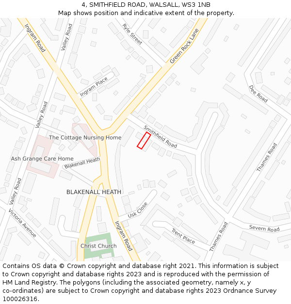 4, SMITHFIELD ROAD, WALSALL, WS3 1NB: Location map and indicative extent of plot