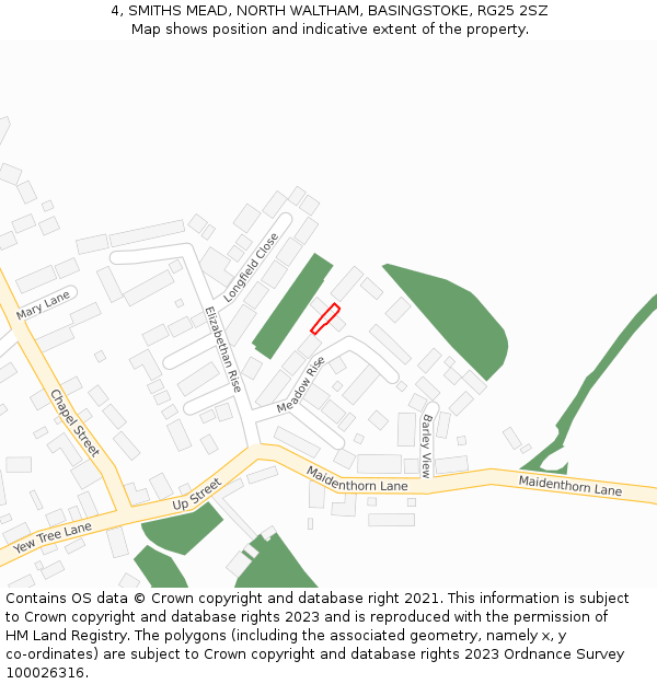 4, SMITHS MEAD, NORTH WALTHAM, BASINGSTOKE, RG25 2SZ: Location map and indicative extent of plot