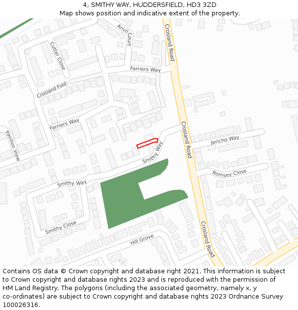 4, SMITHY WAY, HUDDERSFIELD, HD3 3ZD: Location map and indicative extent of plot