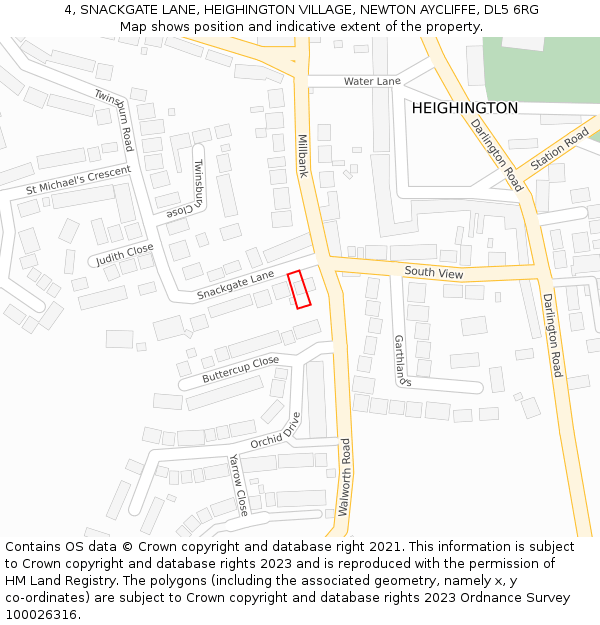 4, SNACKGATE LANE, HEIGHINGTON VILLAGE, NEWTON AYCLIFFE, DL5 6RG: Location map and indicative extent of plot