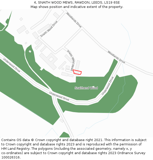4, SNAITH WOOD MEWS, RAWDON, LEEDS, LS19 6SE: Location map and indicative extent of plot