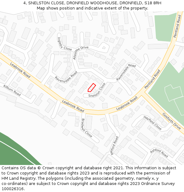 4, SNELSTON CLOSE, DRONFIELD WOODHOUSE, DRONFIELD, S18 8RH: Location map and indicative extent of plot