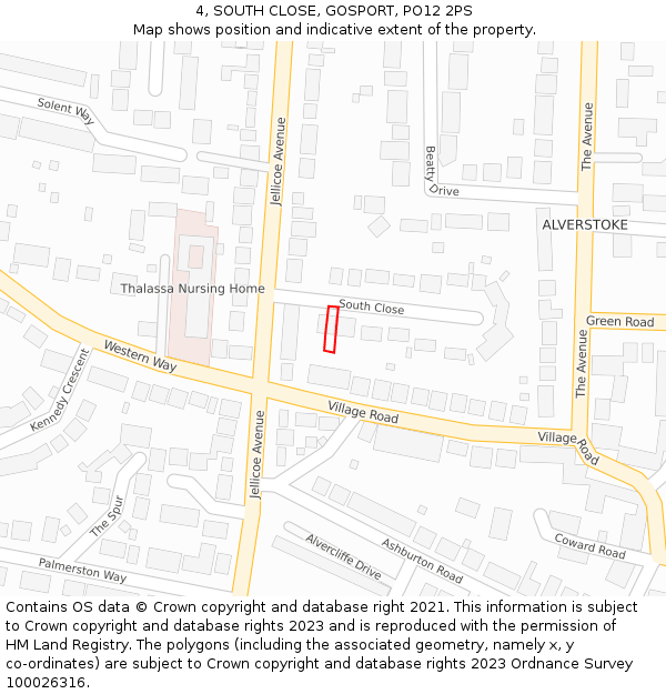 4, SOUTH CLOSE, GOSPORT, PO12 2PS: Location map and indicative extent of plot