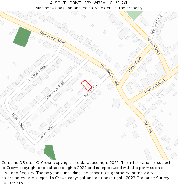 4, SOUTH DRIVE, IRBY, WIRRAL, CH61 2XL: Location map and indicative extent of plot