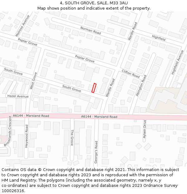 4, SOUTH GROVE, SALE, M33 3AU: Location map and indicative extent of plot