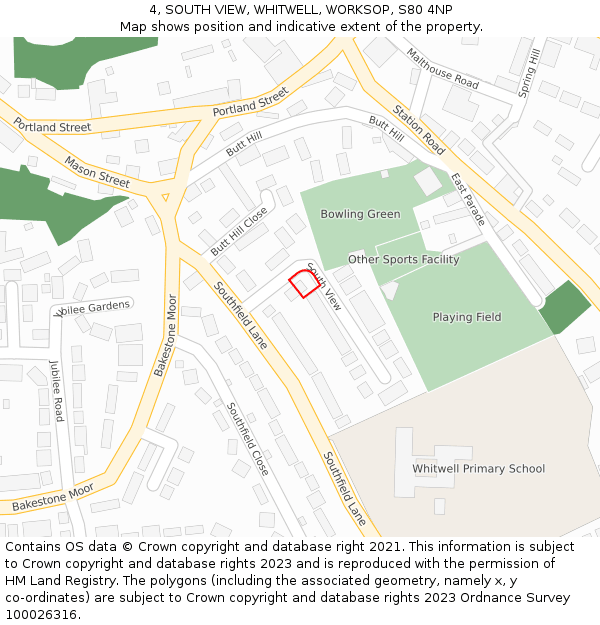 4, SOUTH VIEW, WHITWELL, WORKSOP, S80 4NP: Location map and indicative extent of plot