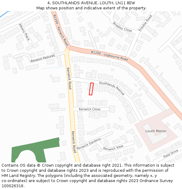 4, SOUTHLANDS AVENUE, LOUTH, LN11 8EW: Location map and indicative extent of plot