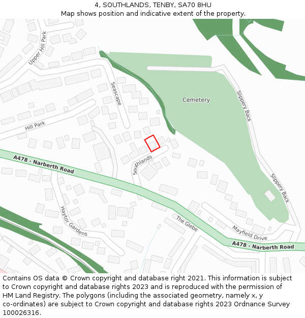 4, SOUTHLANDS, TENBY, SA70 8HU: Location map and indicative extent of plot