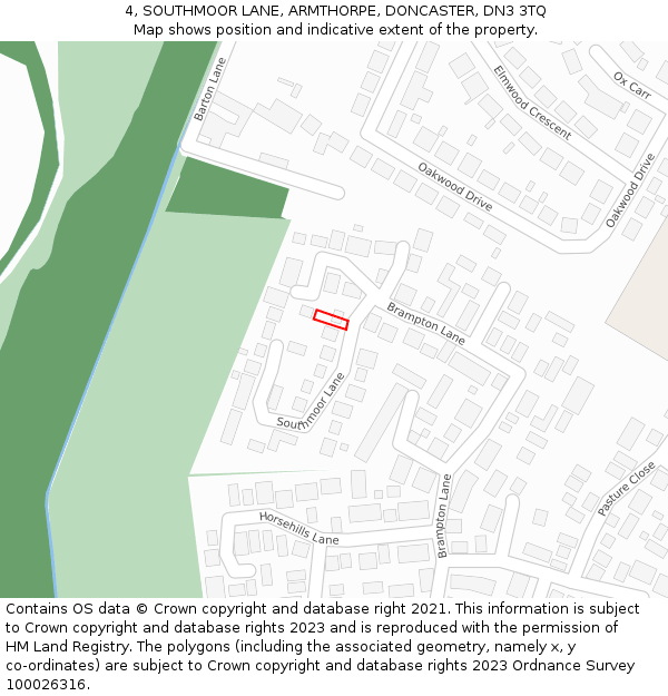4, SOUTHMOOR LANE, ARMTHORPE, DONCASTER, DN3 3TQ: Location map and indicative extent of plot