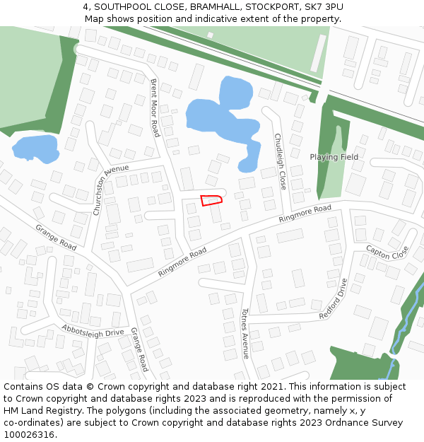 4, SOUTHPOOL CLOSE, BRAMHALL, STOCKPORT, SK7 3PU: Location map and indicative extent of plot