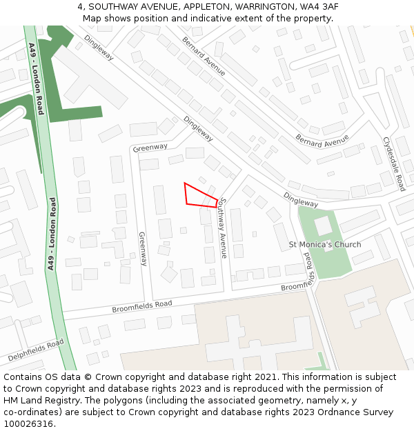 4, SOUTHWAY AVENUE, APPLETON, WARRINGTON, WA4 3AF: Location map and indicative extent of plot