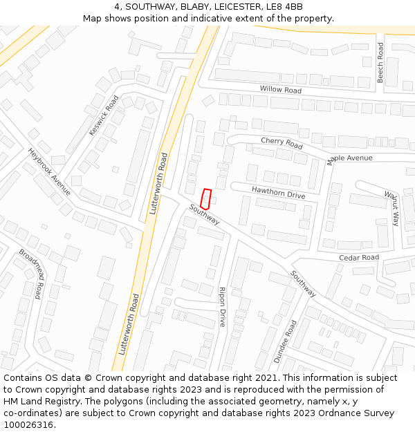 4, SOUTHWAY, BLABY, LEICESTER, LE8 4BB: Location map and indicative extent of plot