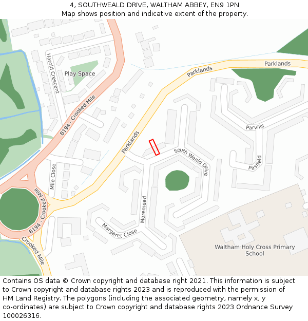 4, SOUTHWEALD DRIVE, WALTHAM ABBEY, EN9 1PN: Location map and indicative extent of plot