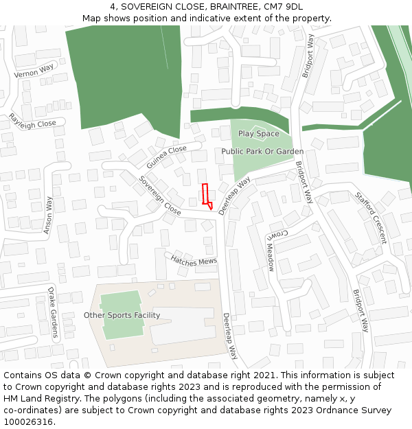 4, SOVEREIGN CLOSE, BRAINTREE, CM7 9DL: Location map and indicative extent of plot