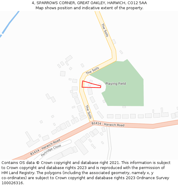 4, SPARROWS CORNER, GREAT OAKLEY, HARWICH, CO12 5AA: Location map and indicative extent of plot