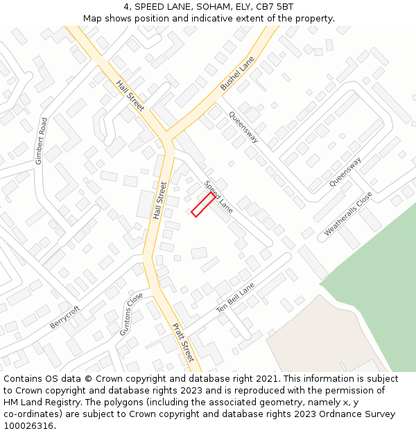 4, SPEED LANE, SOHAM, ELY, CB7 5BT: Location map and indicative extent of plot