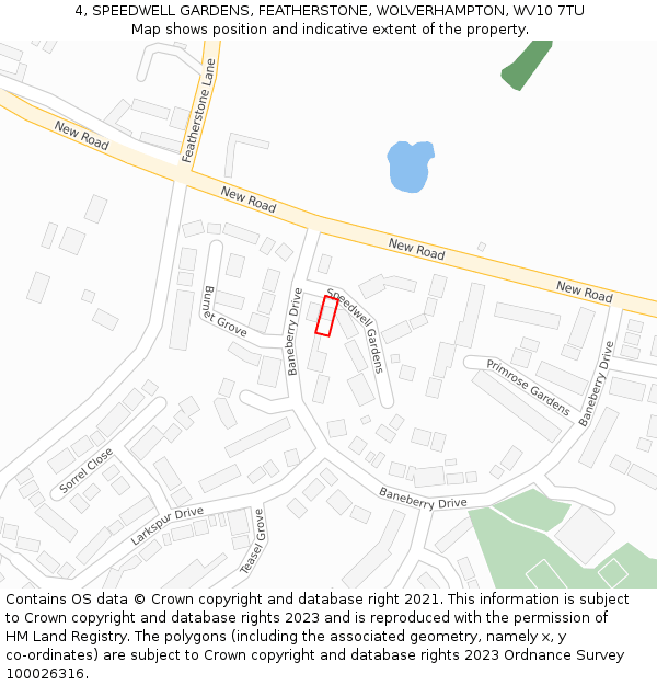4, SPEEDWELL GARDENS, FEATHERSTONE, WOLVERHAMPTON, WV10 7TU: Location map and indicative extent of plot