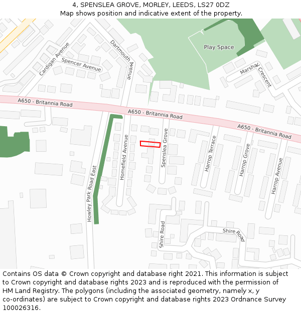 4, SPENSLEA GROVE, MORLEY, LEEDS, LS27 0DZ: Location map and indicative extent of plot