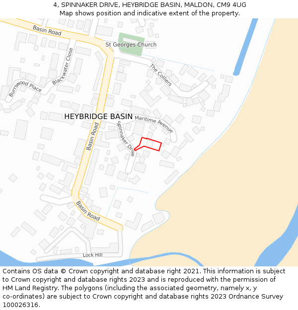 4, SPINNAKER DRIVE, HEYBRIDGE BASIN, MALDON, CM9 4UG: Location map and indicative extent of plot