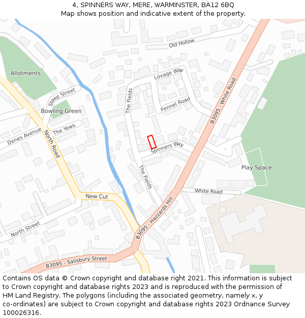 4, SPINNERS WAY, MERE, WARMINSTER, BA12 6BQ: Location map and indicative extent of plot