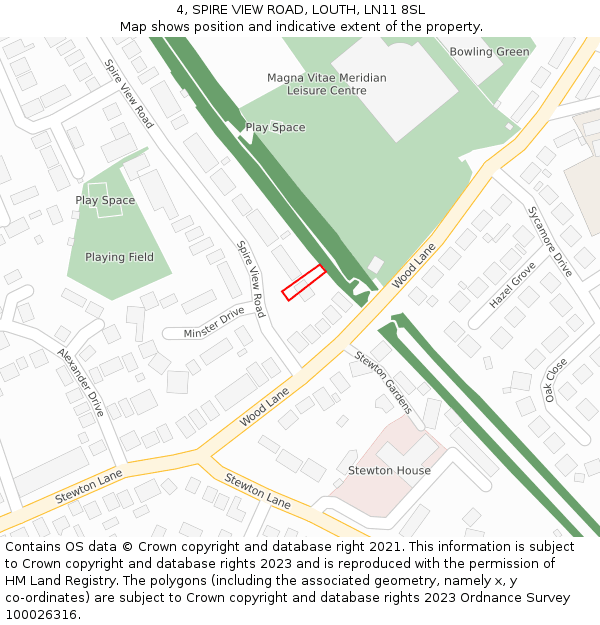 4, SPIRE VIEW ROAD, LOUTH, LN11 8SL: Location map and indicative extent of plot