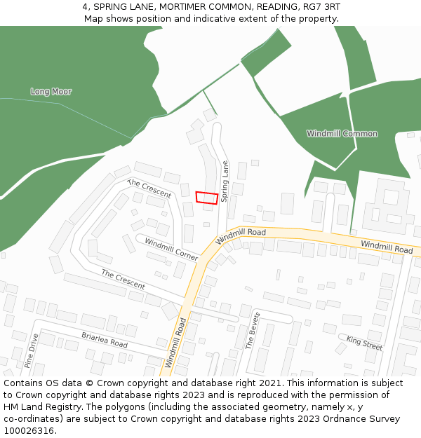 4, SPRING LANE, MORTIMER COMMON, READING, RG7 3RT: Location map and indicative extent of plot