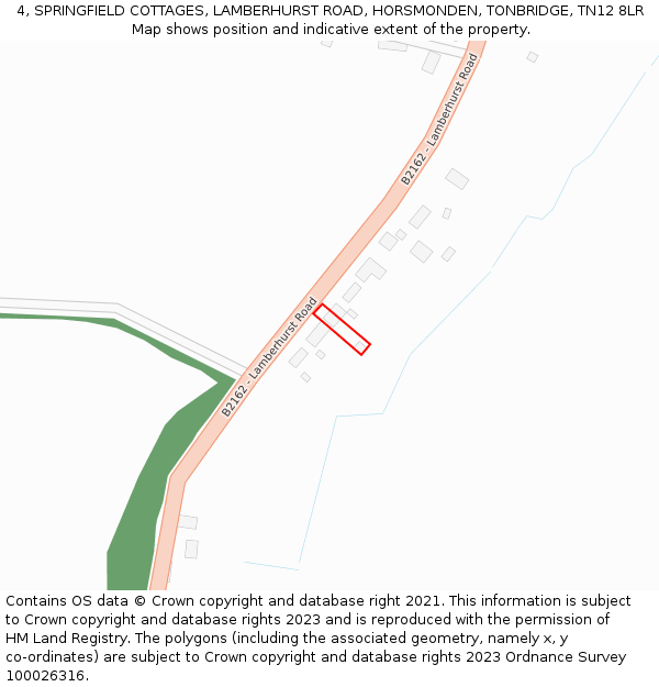 4, SPRINGFIELD COTTAGES, LAMBERHURST ROAD, HORSMONDEN, TONBRIDGE, TN12 8LR: Location map and indicative extent of plot