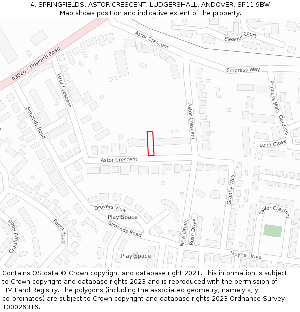 4, SPRINGFIELDS, ASTOR CRESCENT, LUDGERSHALL, ANDOVER, SP11 9BW: Location map and indicative extent of plot