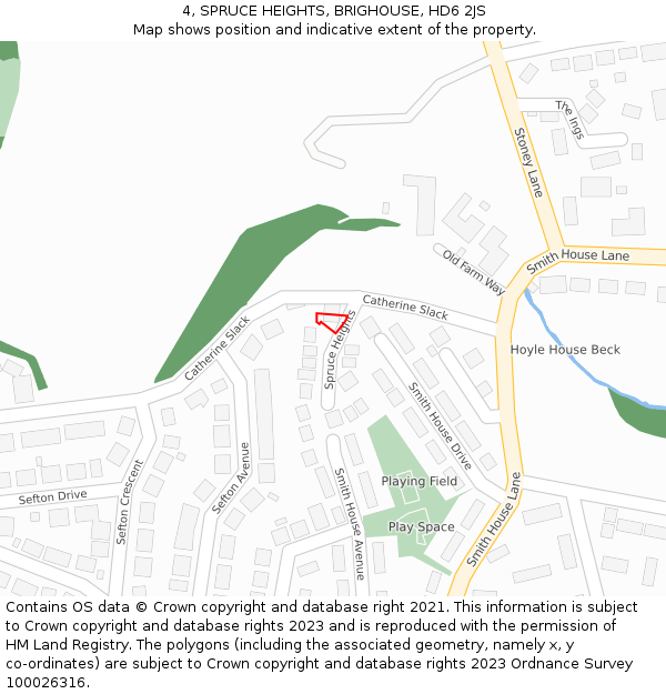 4, SPRUCE HEIGHTS, BRIGHOUSE, HD6 2JS: Location map and indicative extent of plot