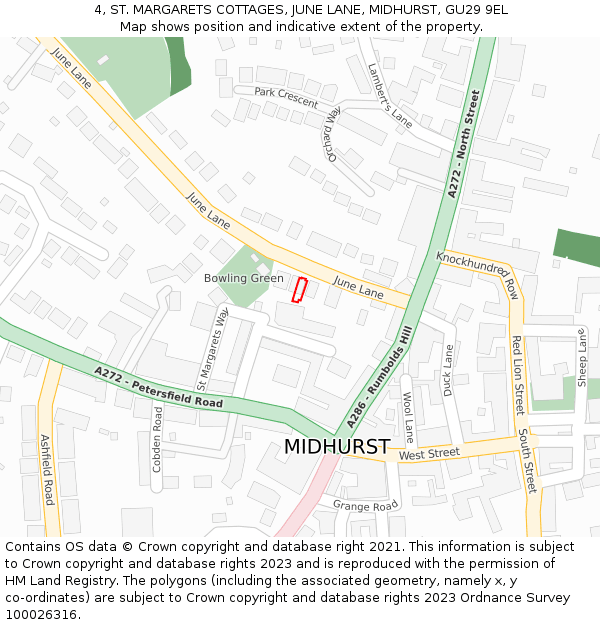 4, ST. MARGARETS COTTAGES, JUNE LANE, MIDHURST, GU29 9EL: Location map and indicative extent of plot