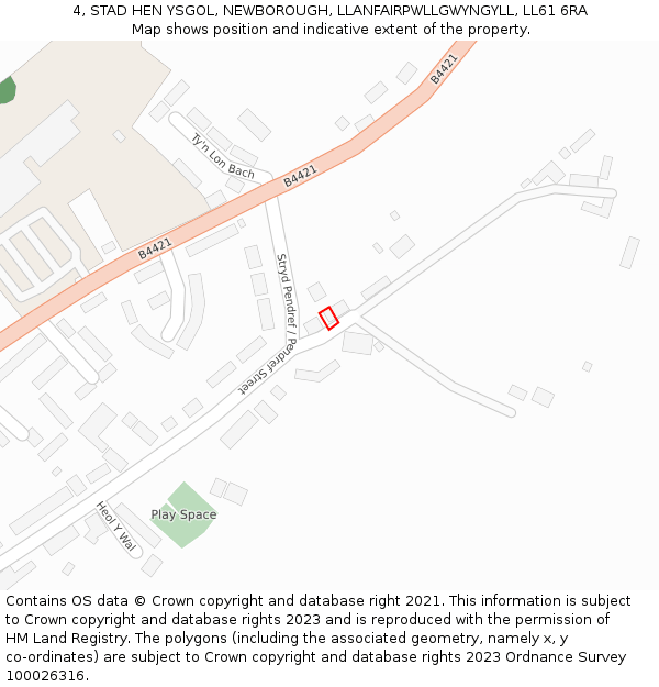 4, STAD HEN YSGOL, NEWBOROUGH, LLANFAIRPWLLGWYNGYLL, LL61 6RA: Location map and indicative extent of plot