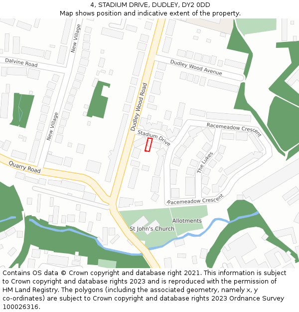 4, STADIUM DRIVE, DUDLEY, DY2 0DD: Location map and indicative extent of plot