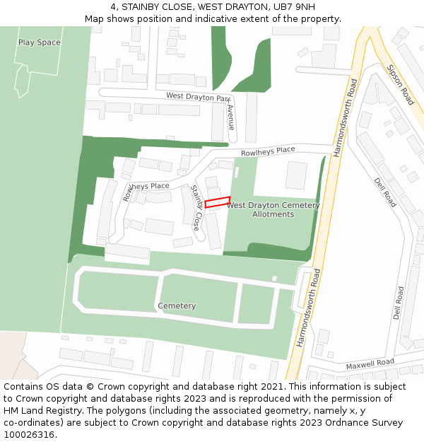 4, STAINBY CLOSE, WEST DRAYTON, UB7 9NH: Location map and indicative extent of plot