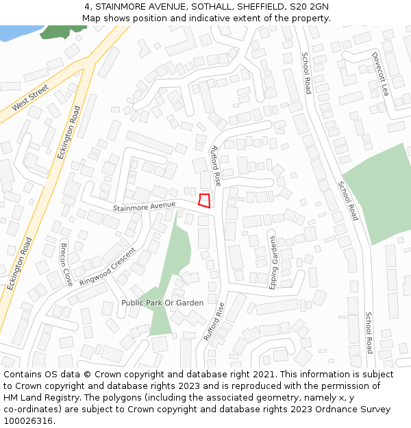 4, STAINMORE AVENUE, SOTHALL, SHEFFIELD, S20 2GN: Location map and indicative extent of plot