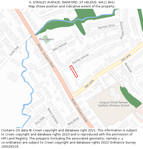 4, STANLEY AVENUE, RAINFORD, ST HELENS, WA11 8HU: Location map and indicative extent of plot