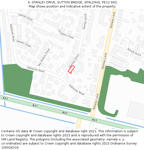 4, STANLEY DRIVE, SUTTON BRIDGE, SPALDING, PE12 9XQ: Location map and indicative extent of plot