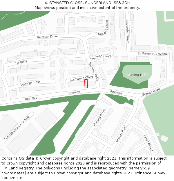 4, STANSTED CLOSE, SUNDERLAND, SR5 3DH: Location map and indicative extent of plot