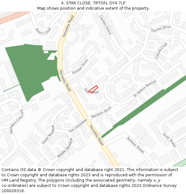 4, STAR CLOSE, TIPTON, DY4 7LP: Location map and indicative extent of plot