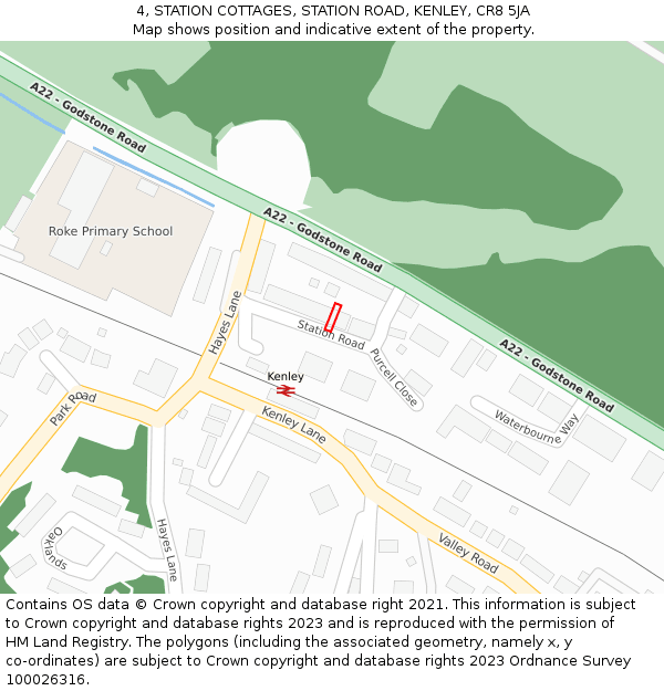 4, STATION COTTAGES, STATION ROAD, KENLEY, CR8 5JA: Location map and indicative extent of plot