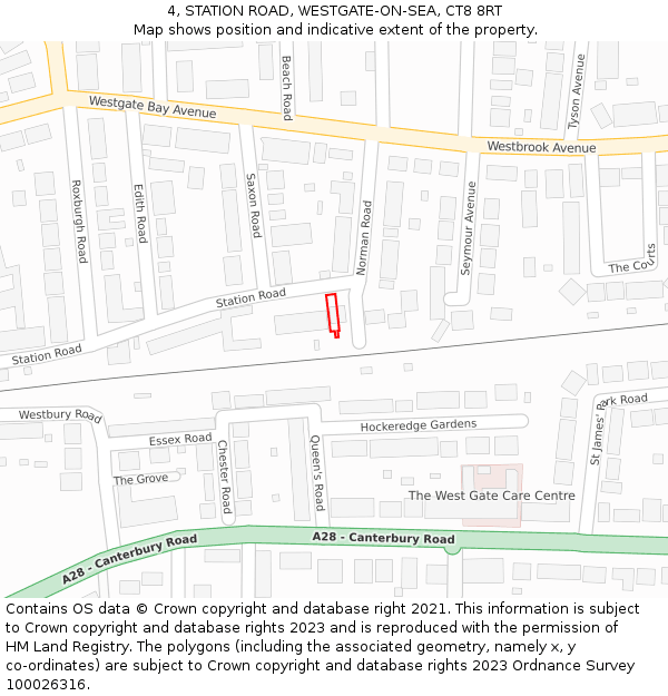 4, STATION ROAD, WESTGATE-ON-SEA, CT8 8RT: Location map and indicative extent of plot