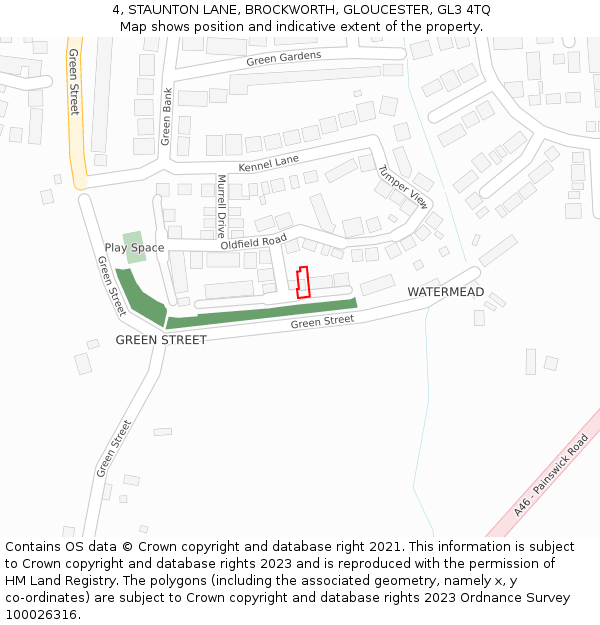 4, STAUNTON LANE, BROCKWORTH, GLOUCESTER, GL3 4TQ: Location map and indicative extent of plot