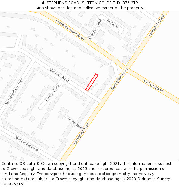 4, STEPHENS ROAD, SUTTON COLDFIELD, B76 2TP: Location map and indicative extent of plot